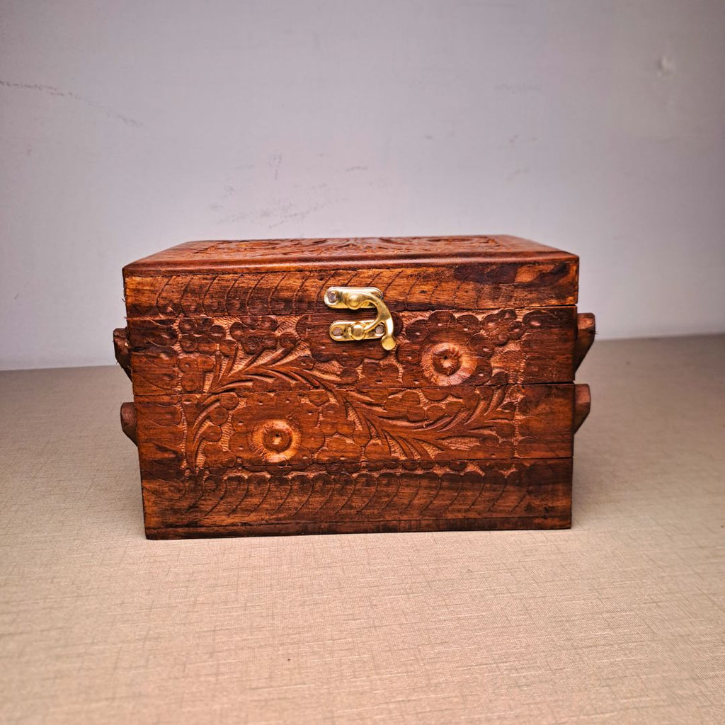 Set of 3 Hand Carved Wooden Jewelry Boxes - Timeless Elegance