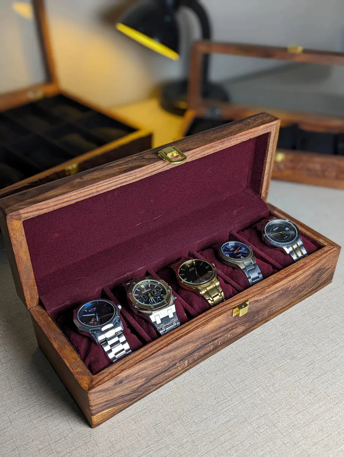 Customize Wooden Watch Organizer Box (With Name )- for 5 Watches