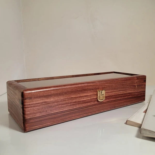 Handmade Wooden Watch Organizer Box with Glass Lid - for 5 Watches
